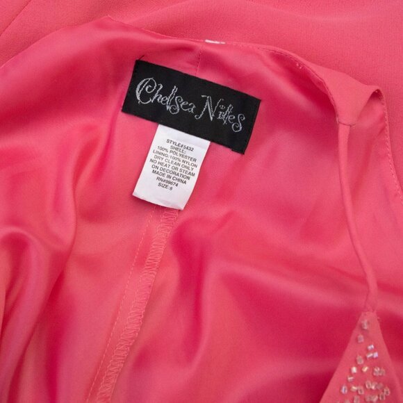 Vtg 90s Chelsea Nites Slip Dress 8 Beaded Salmon Pink Spaghetti Straps Gown Y2K - Picture 5 of 8